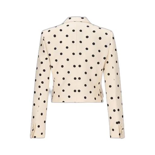 Polka Dot Cropped Blazer With Bow