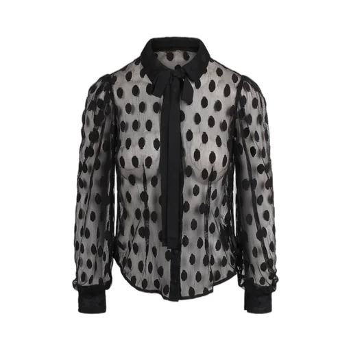 Polka Dot Sheer Blouse With Pussy Bow