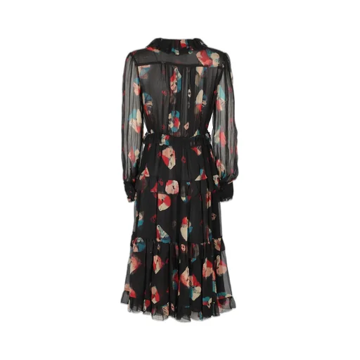 Ruffled Floral Print Chiffon Dress
