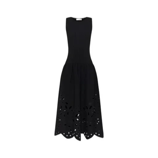 Sleeveless Knit Dress With Eyelet Hem