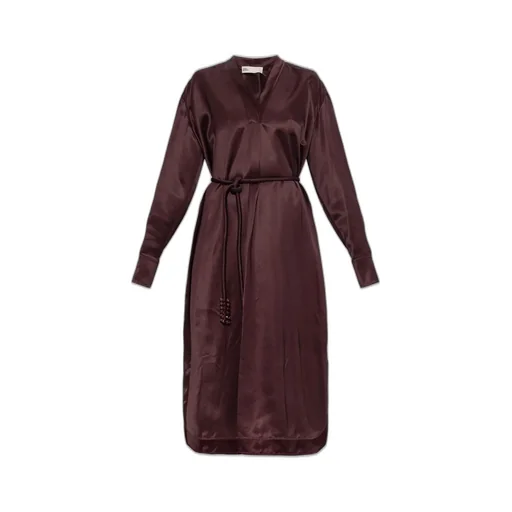 Satin Midi Dress With Beaded Belt
