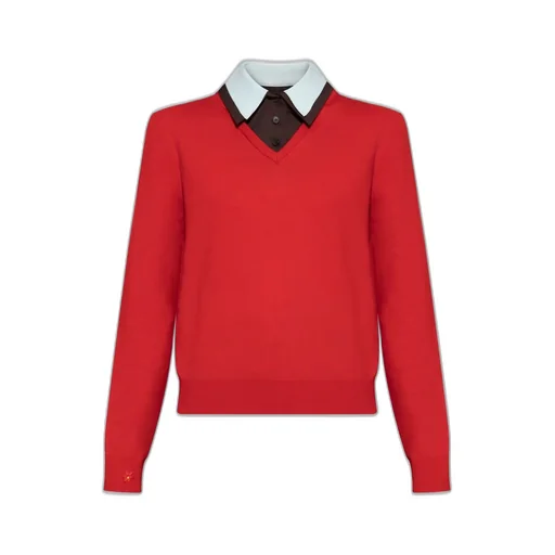 V-Neck Sweater With Layered Collar
