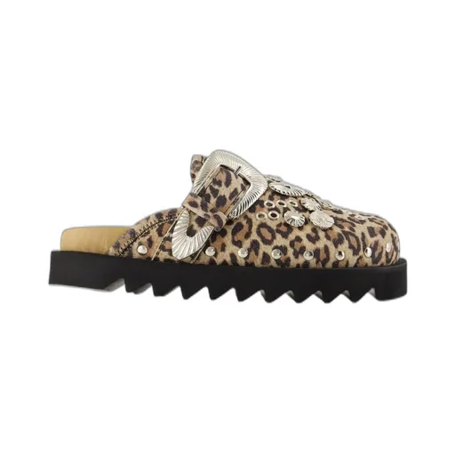 Leopard Print Clogs With Buckle And Studs