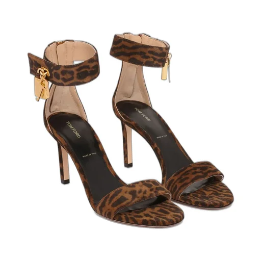 Leopard-Print Suede Sandals With Padlock Detail