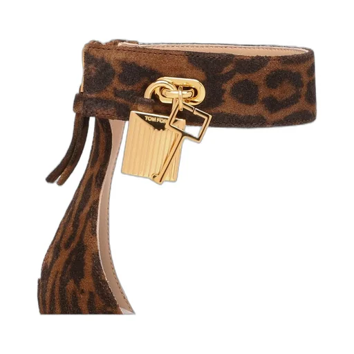 Leopard-Print Suede Sandals With Padlock Detail
