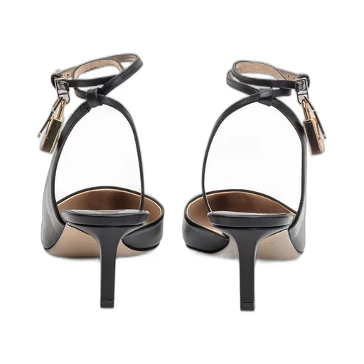 Pointed Toe Slingback Pumps With Ankle Strap And Lock Detail