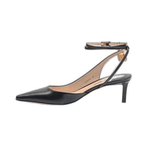 Pointed Toe Slingback Pumps With Ankle Strap And Lock Detail