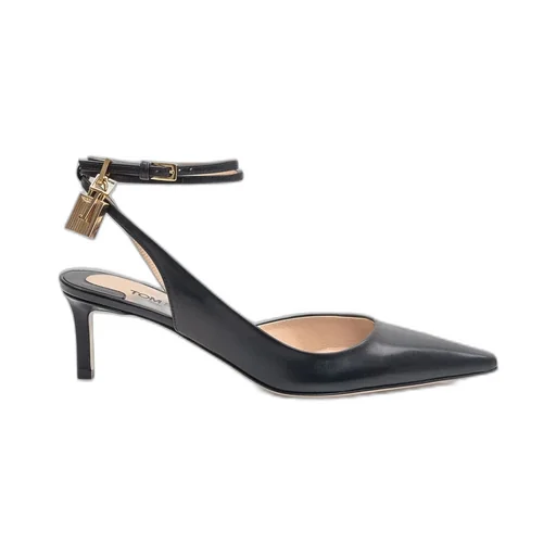 Pointed Toe Slingback Pumps With Ankle Strap And Lock Detail