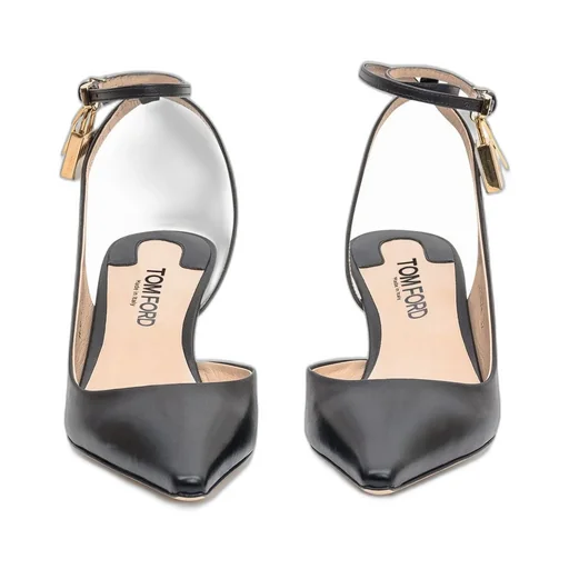 Pointed Toe Slingback Pumps With Ankle Strap And Lock Detail
