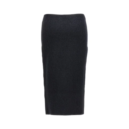 Ribbed Knit Midi Skirt With Zipper