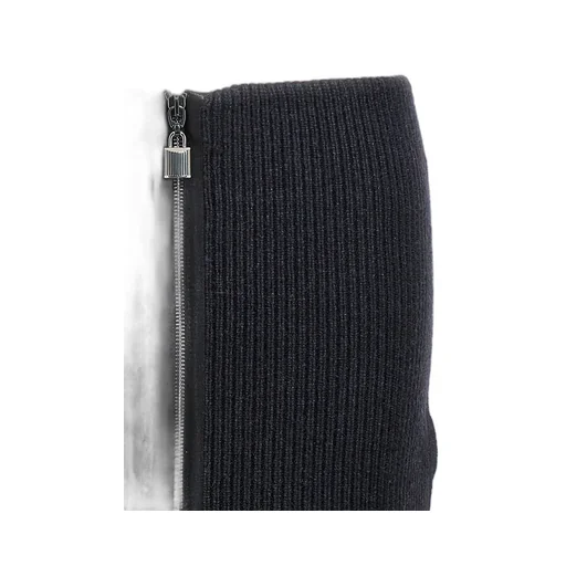 Ribbed Knit Midi Skirt With Zipper