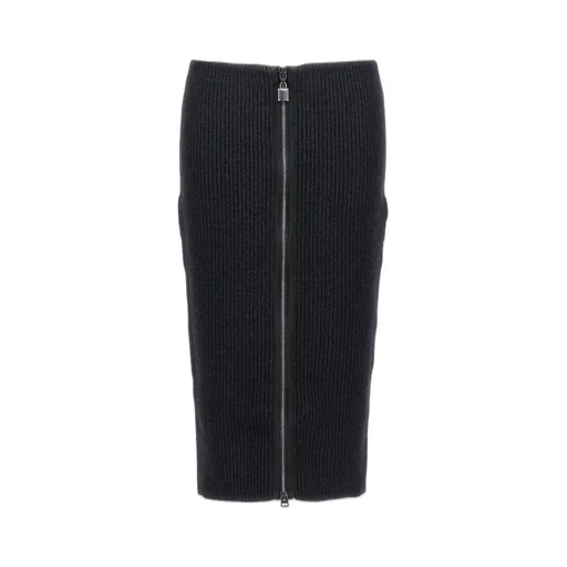 Ribbed Knit Midi Skirt With Zipper