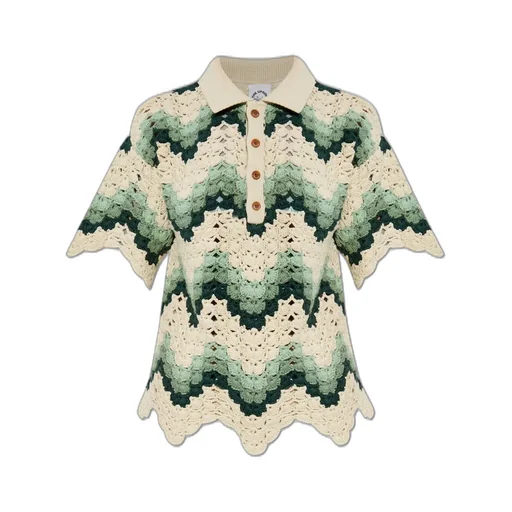 Crocheted Zigzag Polo Shirt