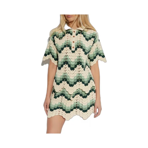 Crocheted Zigzag Polo Shirt