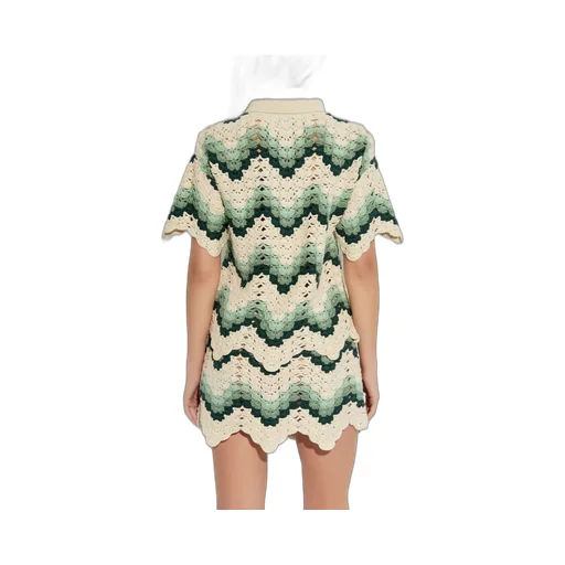 Crocheted Zigzag Polo Shirt