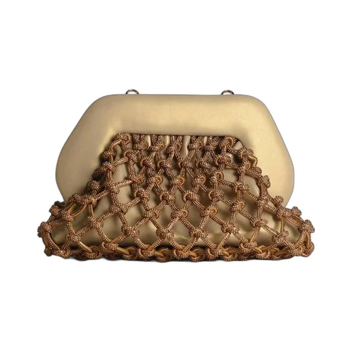Clutch Bag With Knotted Net Overlay