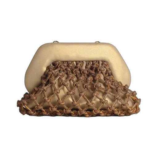 Clutch Bag With Knotted Net Overlay