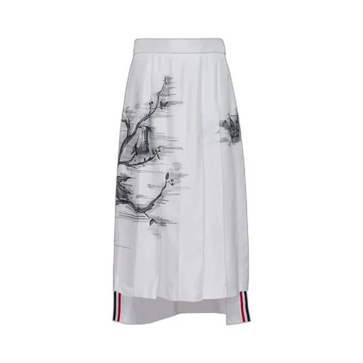 Pleated Midi Skirt With Bird Print
