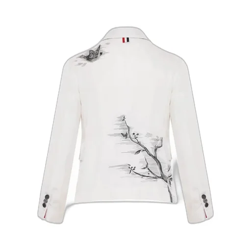 Single-Breasted Blazer With Bird Print