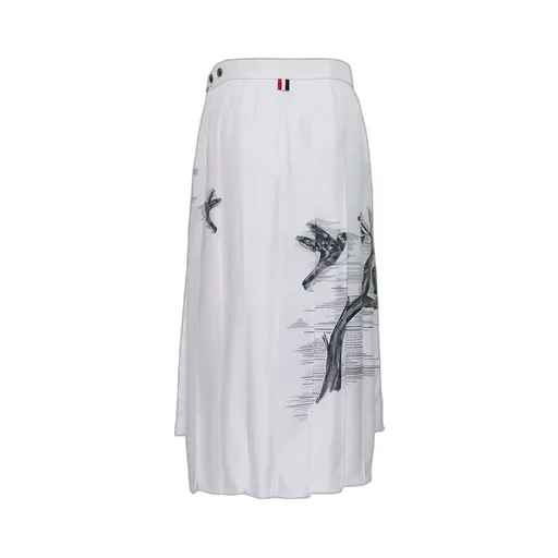 Pleated Midi Skirt With Bird Print