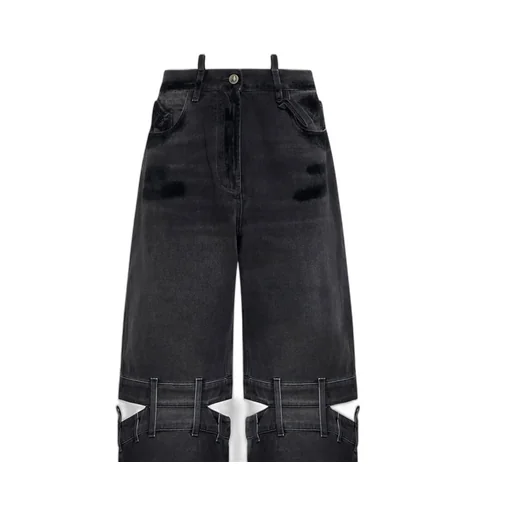 Wide-Leg Denim Pants With Cut-Outs