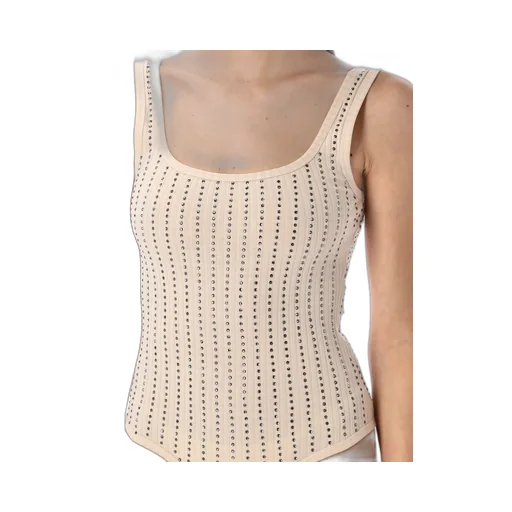 Ribbed Tank Top With Rhinestones