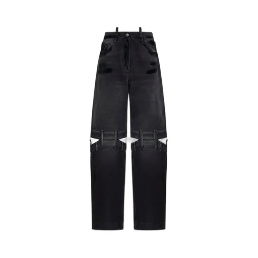 Wide-Leg Denim Pants With Cut-Outs