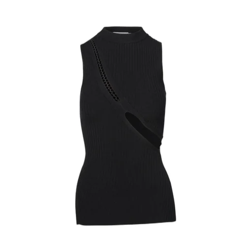 Sleeveless Ribbed Knit Top With Cut-Out Detail