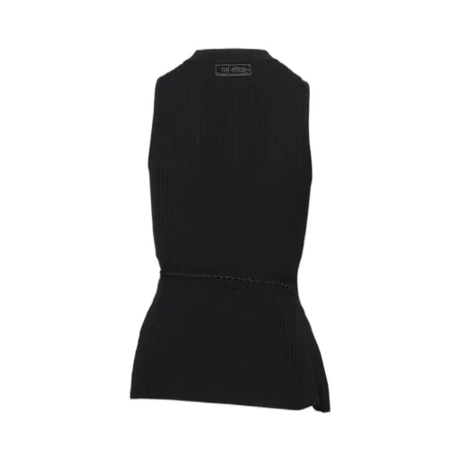 Sleeveless Ribbed Knit Top With Cut-Out Detail