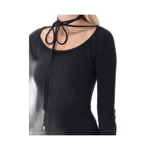 Ribbed Knit Top With Tie Detail