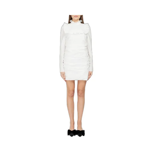 Ruched Mini Dress With Ruffle Collar