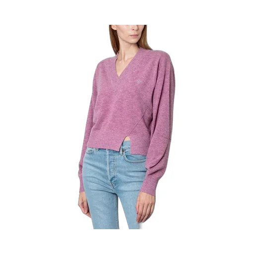 V-Neck Cropped Sweater With Balloon Sleeves