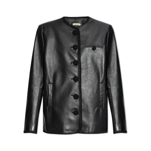 Collarless Leather Jacket