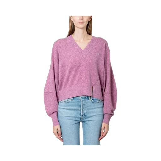 V-Neck Cropped Sweater With Balloon Sleeves