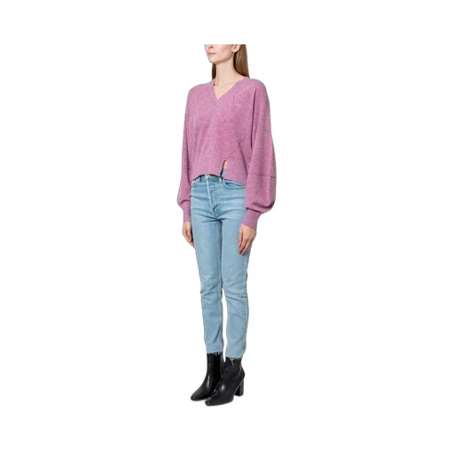 V-Neck Cropped Sweater With Balloon Sleeves