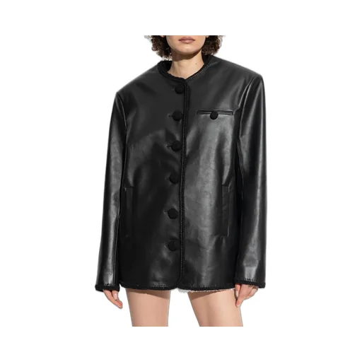 Collarless Leather Jacket
