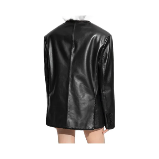 Collarless Leather Jacket
