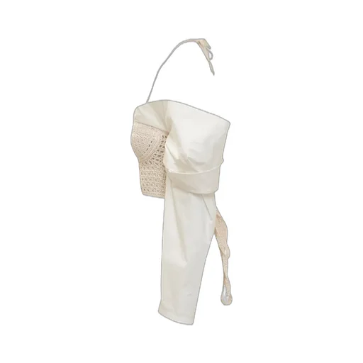 Cropped Halter Top With Puff Sleeves