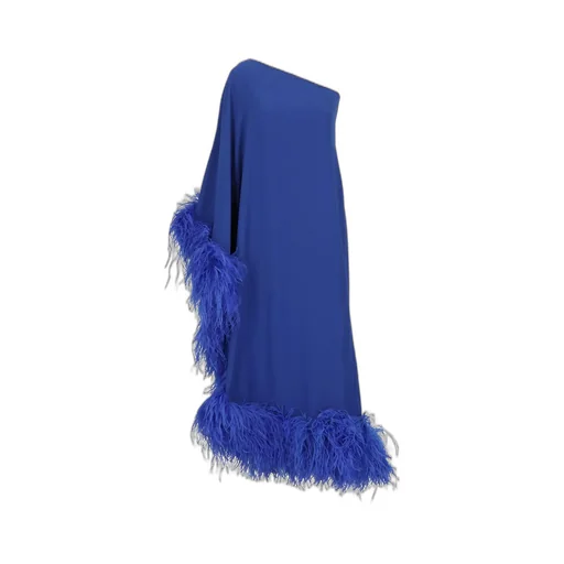 One-Shoulder Feather-Trimmed Gown