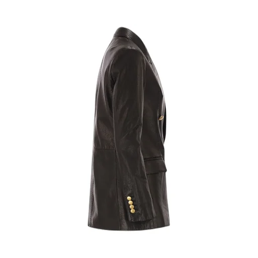 Double-Breasted Leather Blazer