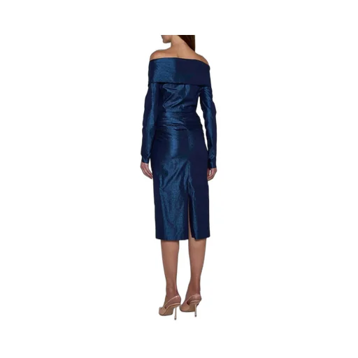 Off-The-Shoulder Draped Metallic Dress