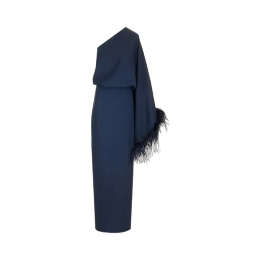 One-Shoulder Dress With Feather Trim