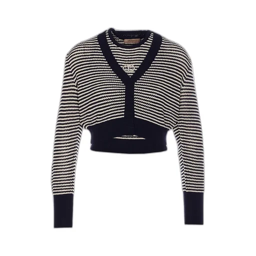 Striped V-Neck Cropped Cardigan