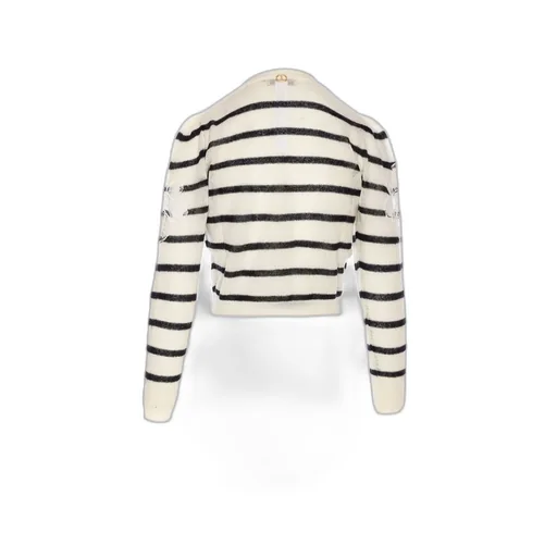 Striped Cardigan With Floral Appliqué