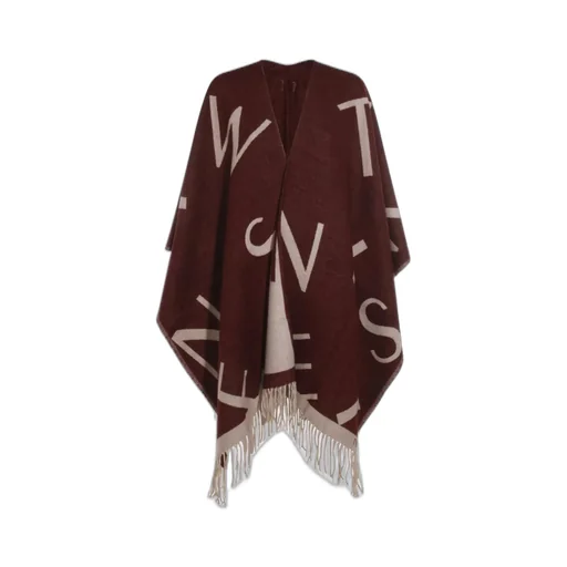 Logo Print Wool Blend Poncho