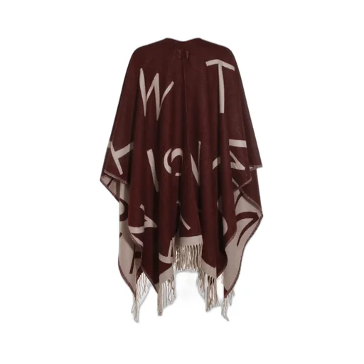 Logo Print Wool Blend Poncho