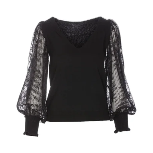 V-Neck Top With Voluminous Lace Sleeves