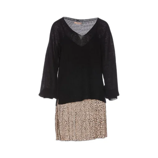 Long-Sleeve V-Neck Knit Dress With Leopard Print Skirt