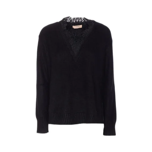V-Neck Sweater With Lace Trim