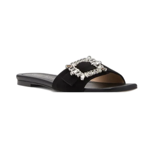 Slide Sandals With Crystal Buckle